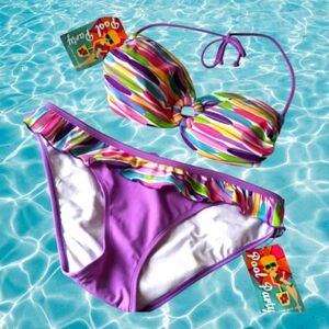 New Multi Color Bikini Top & Ruffle Bottom Rainbow Purple
